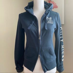 Gilly Hicks Navy Blue Zip-up Logo Sleeve Hoodie